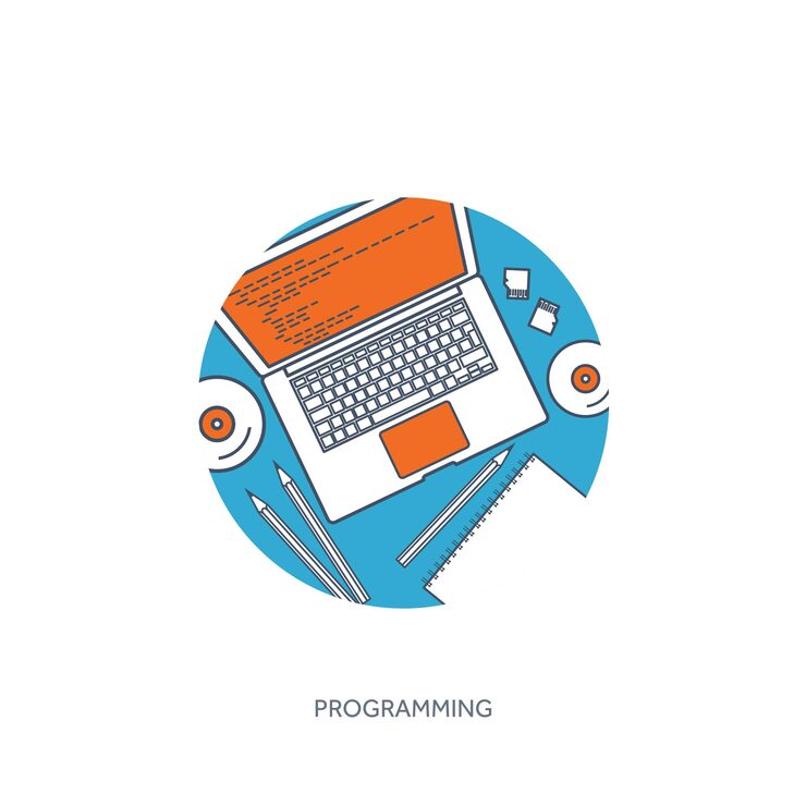 Vector lined programming coding and seo outline computing background code hardware software web development