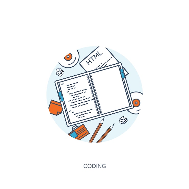 Vector lined programming coding and seo outline computing background code hardware software web development