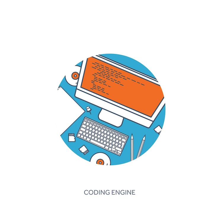 Vector lined programming coding and seo outline computing background code hardware software web development