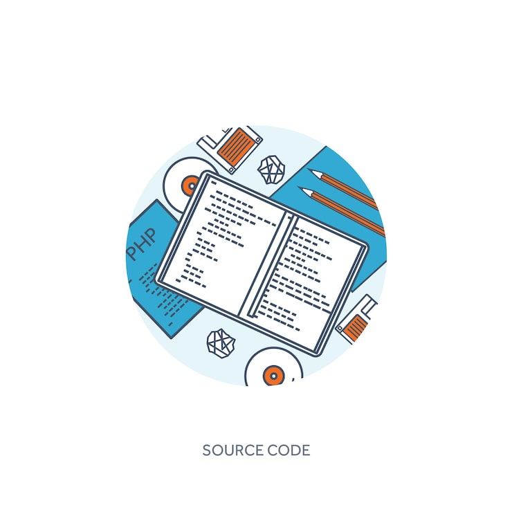 Vector lined programming coding and seo outline computing background code hardware software web development