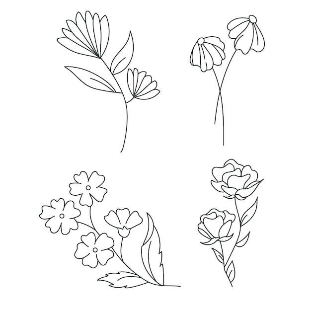 ライン付きのシンプルな植物花草