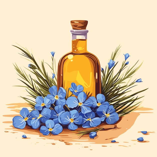 Linen flax seeds flowers of flax linseed oil vector illustration super food