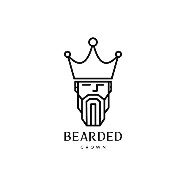 Vector lines art face man king crown bearded logo design