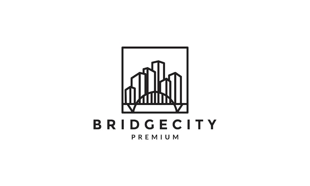 Линии моста с городским зданием квартира логотип векторный символ значок дизайн графическая иллюстрация