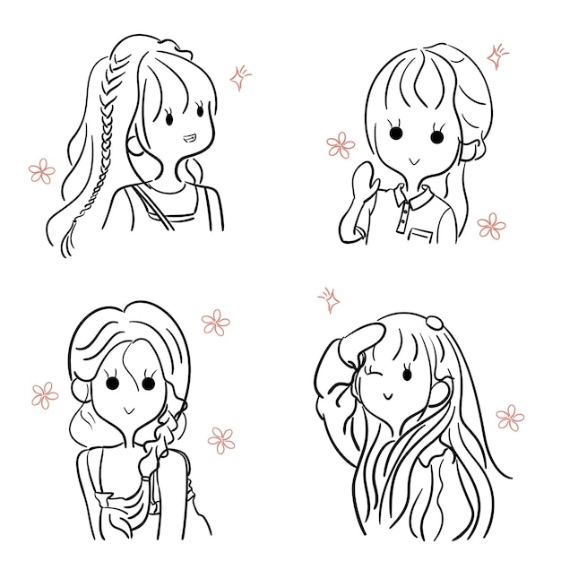 Vector lines of girls character