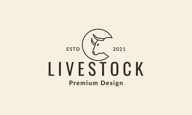 Lines head cow livestock hipster  logo vector icon illustration design