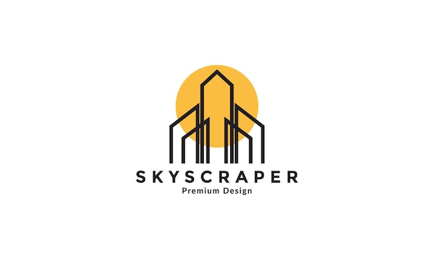 Lines high building skyscraper sunset logo vector symbol icon design illustration