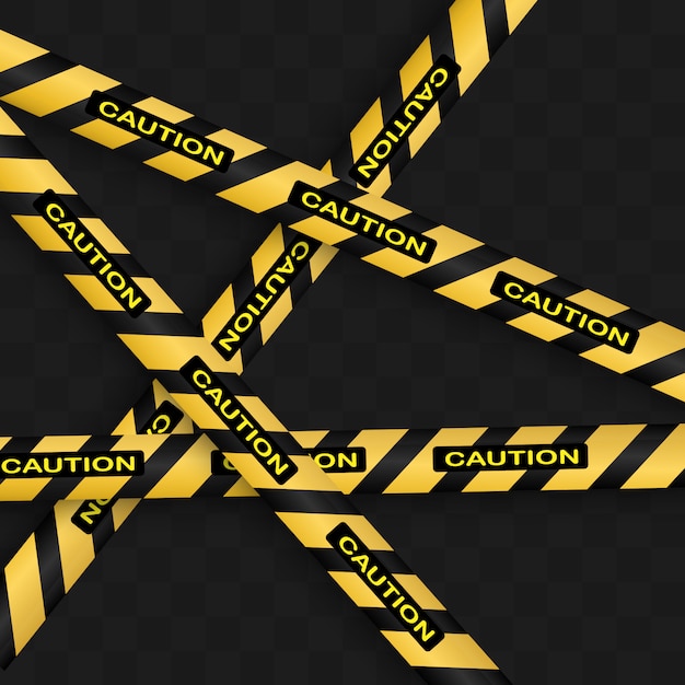 고립 된 라인입니다. 경고 테이프. 주의. 위험 징후. 검은 경찰 선 및 위험 테이프와 함께 노란색입니다. 삽화.