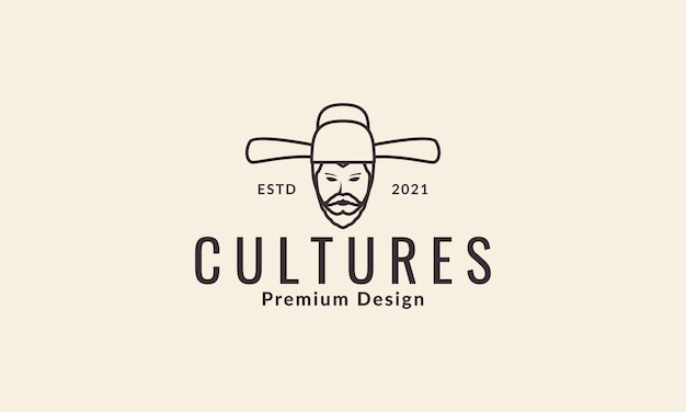 Lines man with hat culture japan logo symbol vector icon illustration design