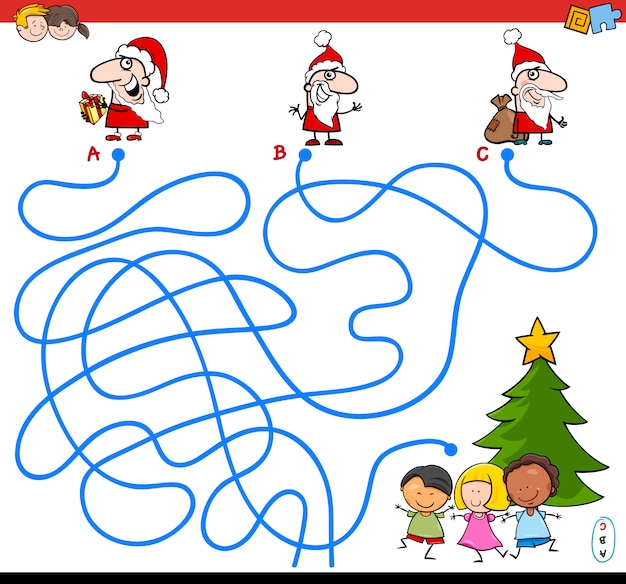 Lines maze game with santa characters