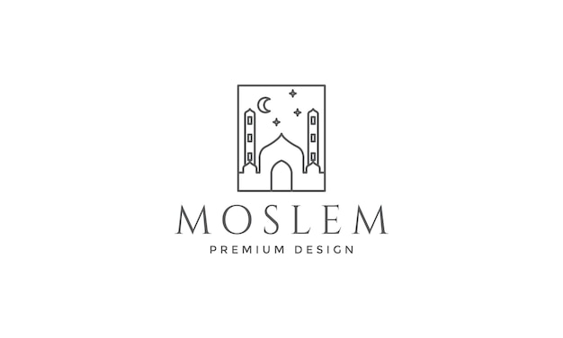 Линии мечети с логотипом полумесяца символ векторной иконки графический дизайн