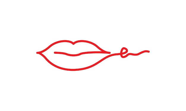 라인 레드 여성 입술 아트 로고 기호 벡터 아이콘 디자인 일러스트 그래픽