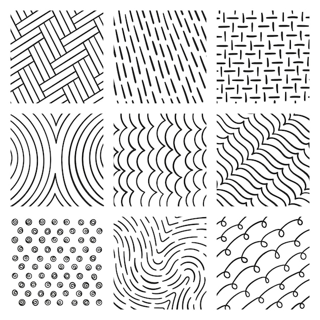 Vector lines set in different styles and positions bricks parquet waves curved lines coiled etc