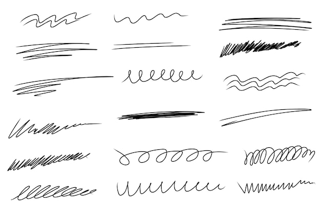 Lines sketch highlight underline lines strokes emphasis highlight waves set hand drawn check