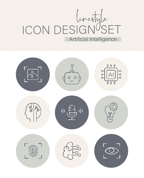 Vettore set di progettazione di icone linestyle intelligenza artificiale