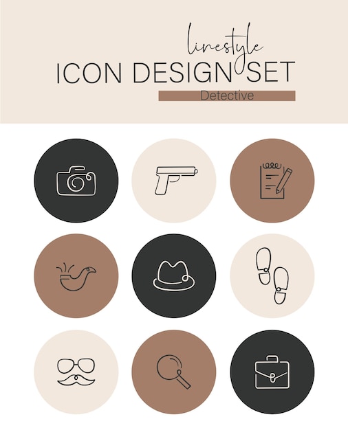 Vector linestyle icon design set detective