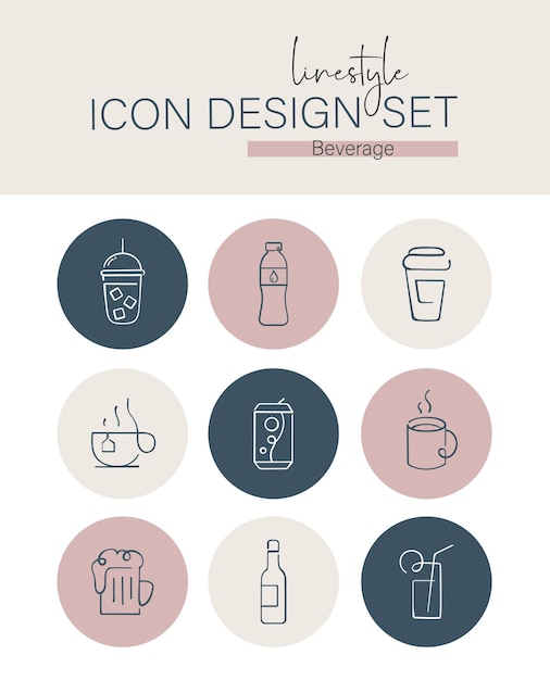 Vector linestyle icon design set drank