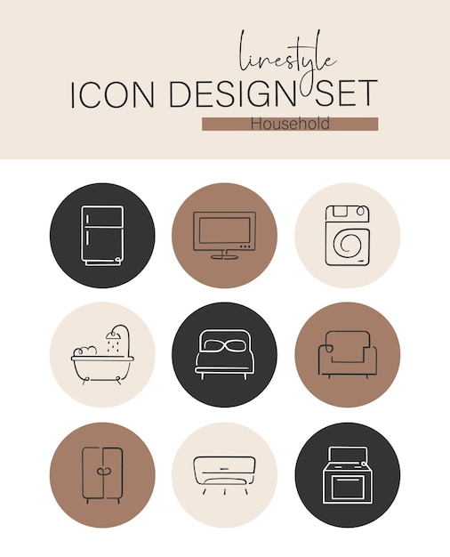 Vector linestyle icon design set household