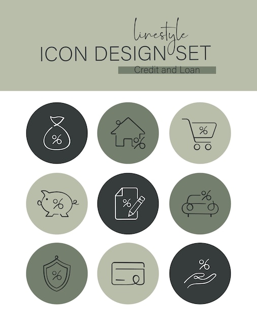 Vector linestyle icon design set krediet en lening