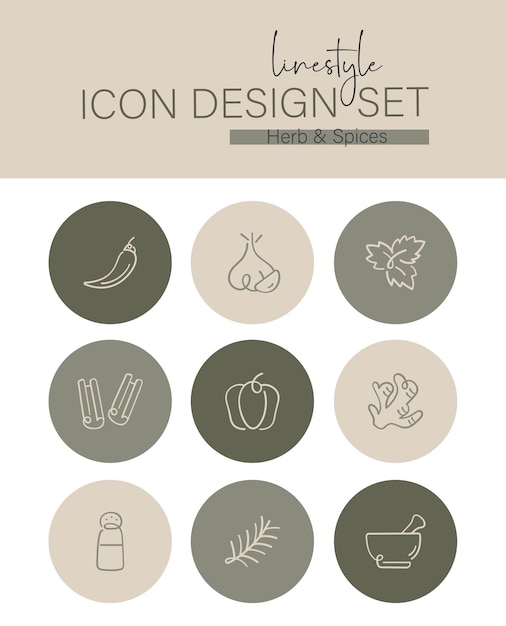 Vector linestyle icon design set kruiden en specerijen