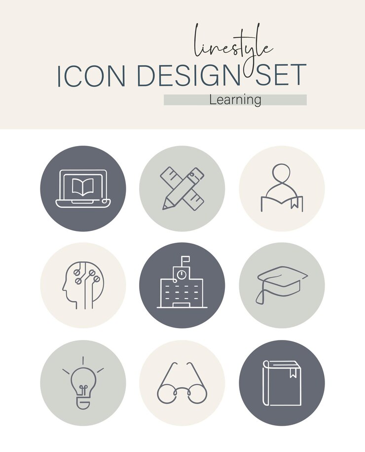 Vector linestyle icon design set learning