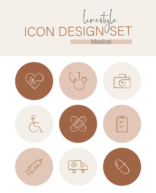 Linestyle icon design set medisch