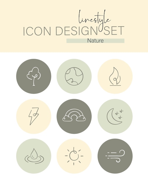 Vector linestyle icon design set natuur