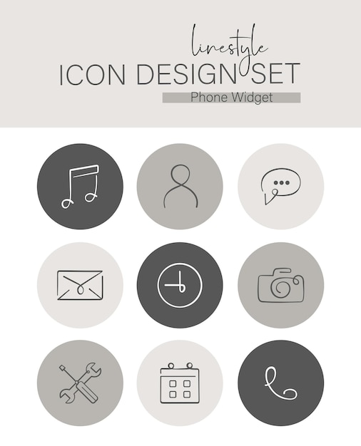 Vector linestyle icon design set phone widget