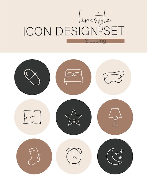 Vector linestyle icon design set slapen