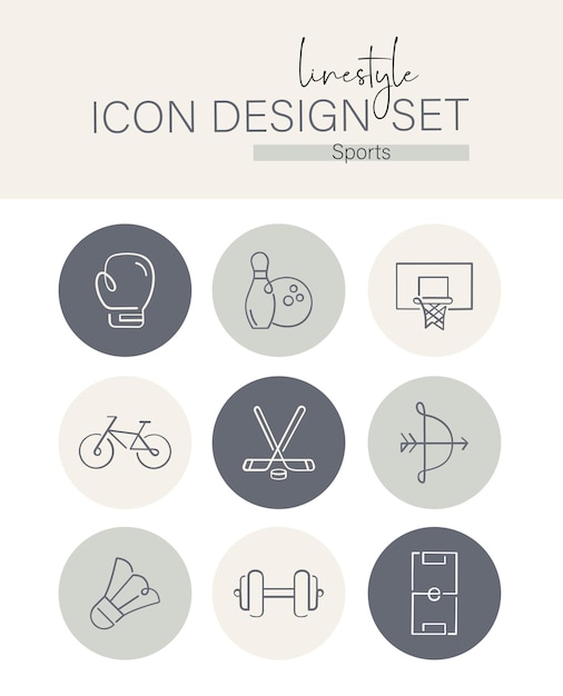 Vector linestyle icon design set sport