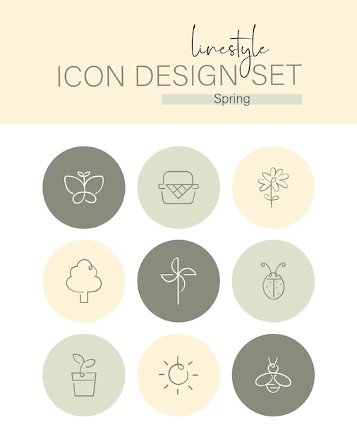 Vector linestyle icon design set spring