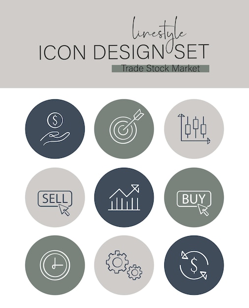 Vector linestyle icon design set trade stock market