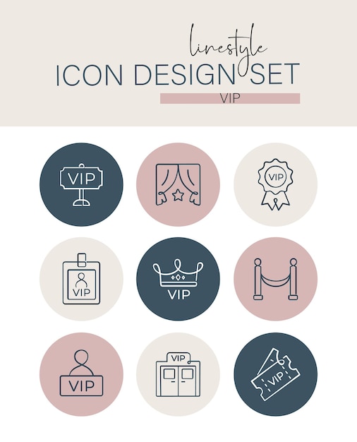 Set vip di design di icone linestyle