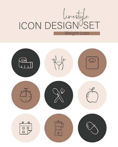 Linestyle icon design set weight loss