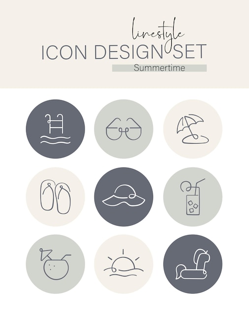 Vector linestyle icon design set zomer