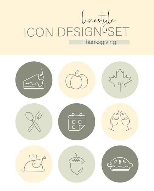 Vector linestyle pictogram ontwerpset thanksgiving