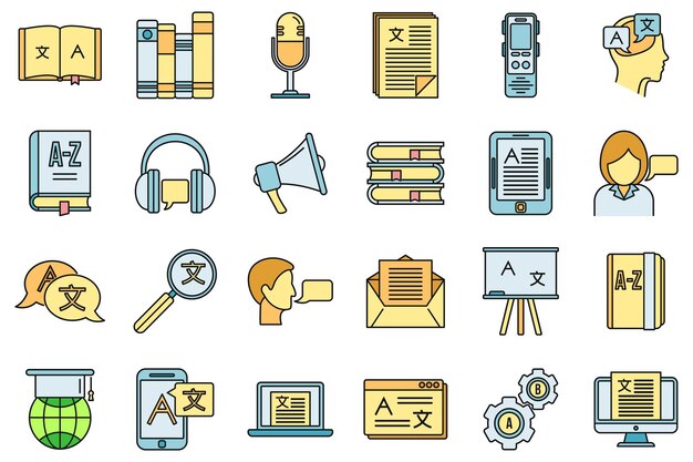 Vector linguist speak icons set vector color line