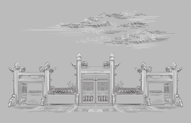 Lingxing Gates of the Temple of Heaven in Beijing landmark of China Hand drawn vector illustration