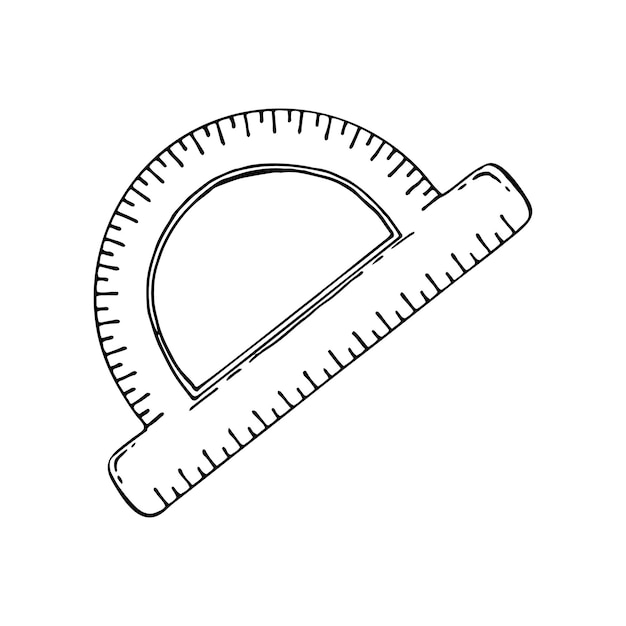 Liniaal gradenboog lijntekeningen Meetapparaat cirkel straal rechte lijn Hand getrokken doodle vectorillustratie
