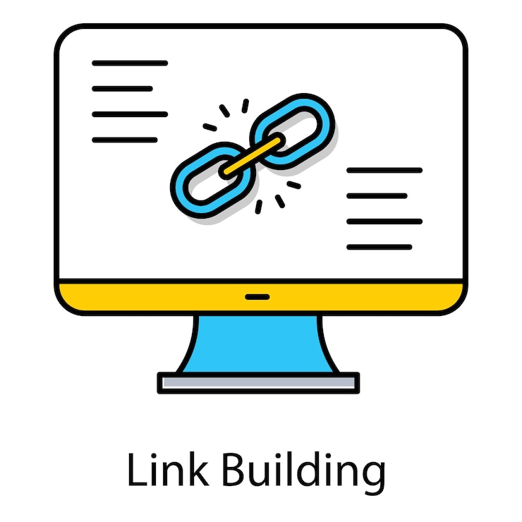 Vector link building vector icon illustrating backlinks website seo and content marketing strategy