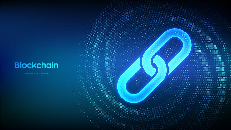 Vector link icon made with binary code blockchain technology cooperation communication security internet safety connection virtual tunnel warp made with digital code data flow vector illustration