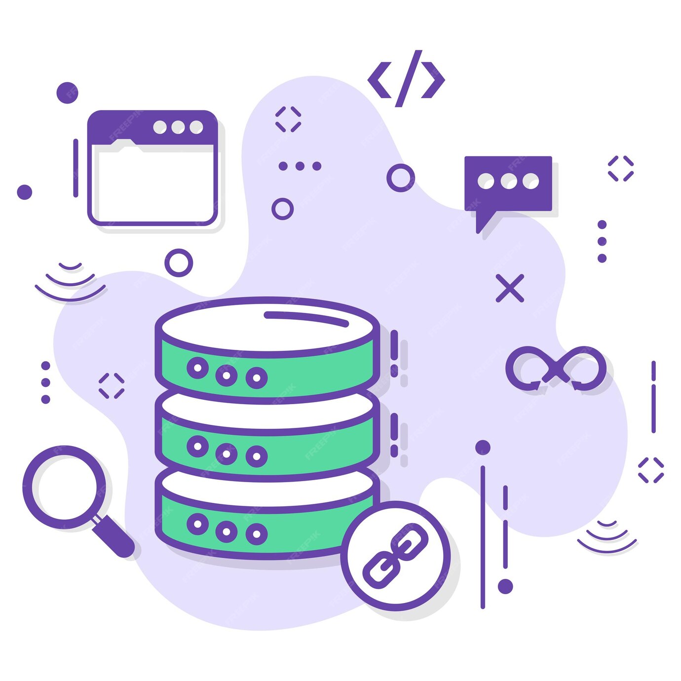 Premium Vector Linked or chain servers concept, database engine