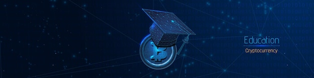 Linkedin banner with bitcoin and graduation cap