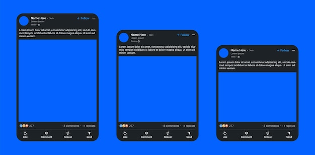 LinkedIn post UI template mockup with like comment repost send follow buttons for app interface