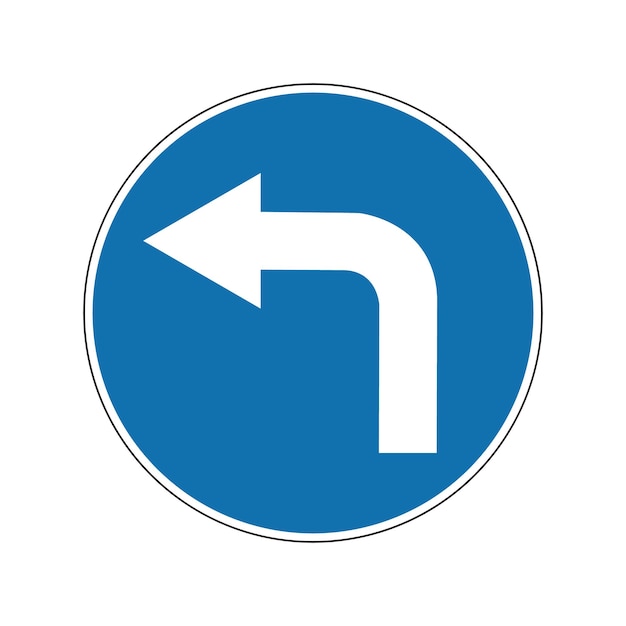 Links draaien teken Verpligtend teken Ronde blauwe teken Links draaien signaal staat alleen beweging naar links toe Wegteken