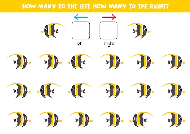 Links of rechts met schattige zeevisjes Logisch werkblad voor kleuters