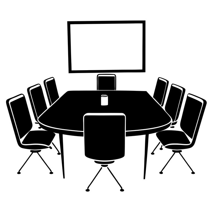 Vector lino cut meeting room vector silhouette white background