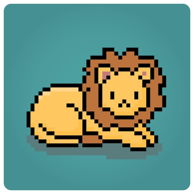 Lion in 8 bit pixel art Pixel animals for game assets in vector illustration