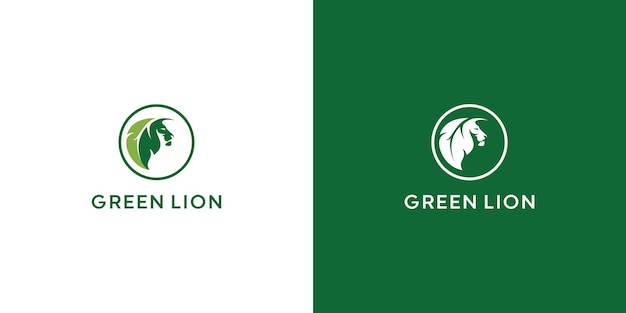 Дизайн логотипа льва и листа premium векторы