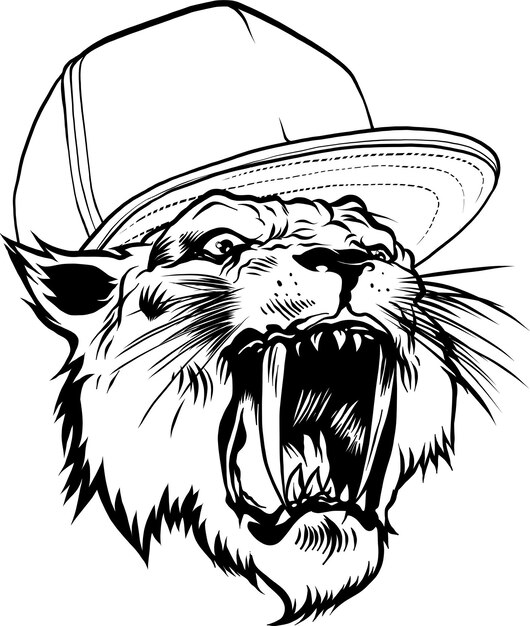 Vector lion angry wearing backwards hat vector illustration